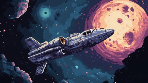 Retro Spaceship Exploring Space