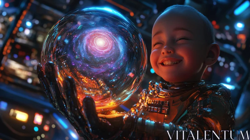 AI ART Futuristic Child Holding Galactic Globe