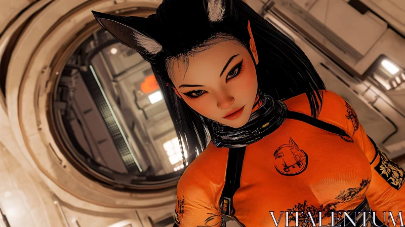 Sci-Fi Anime Girl in Orange Suit AI Image