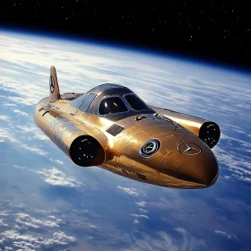 Luxurious Gold Spaceship in Outer Space