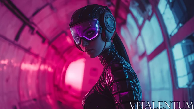 Cyberpunk Character in High-Tech Environment AI Image