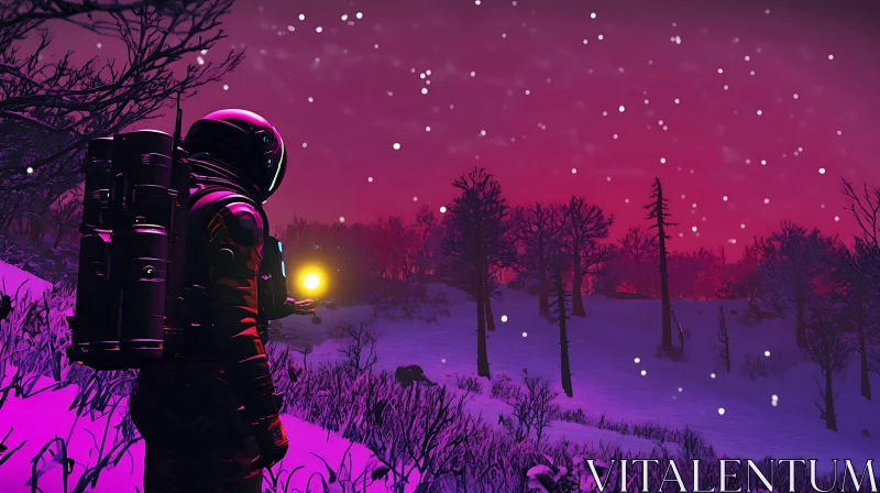 AI ART Alien Nightscape with Snow and Astronaut