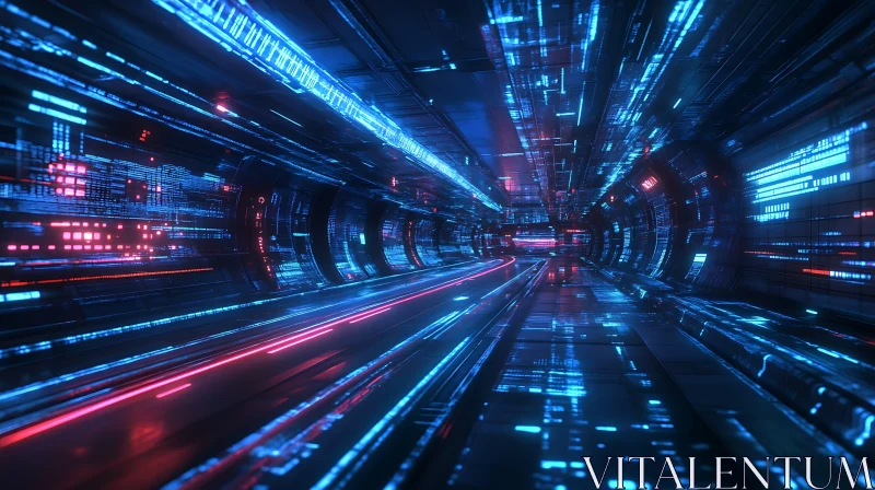 Cyberpunk Tunnel with Neon Lights AI Image