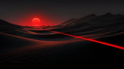 Red Sun Over a Desert at Night