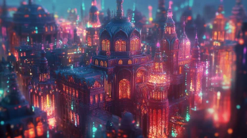 Magical Nighttime City with Illuminated Architectural Wonders