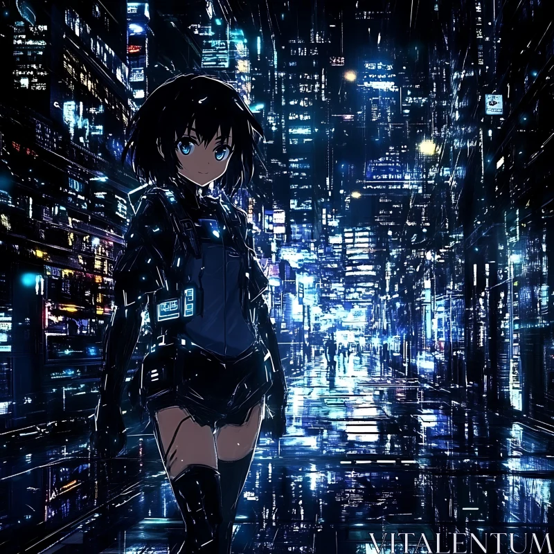 AI ART Cyberpunk Cityscape with Anime Figure