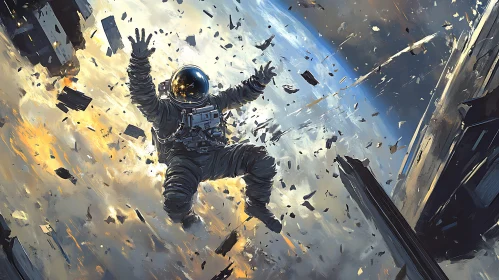 Astronaut in Space with Debris