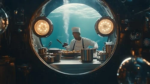 Chef Culinary Skills in an Underwater Submarine Scene