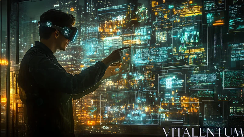 Man Using Virtual Reality in a Futuristic City AI Image