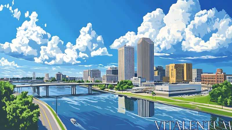 Picturesque Urban Riverside View AI Image