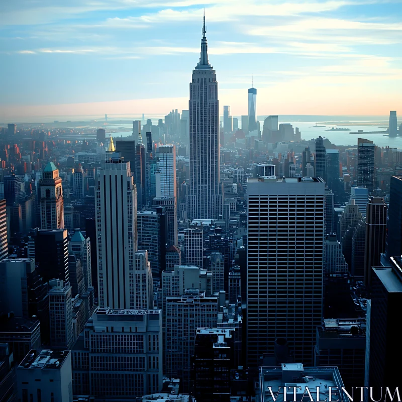 Urban Landscape at Sunrise with Iconic Skyscrapers AI Image