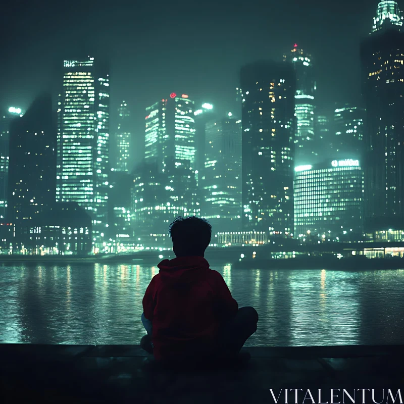 Serene Night View of Urban Landscape AI Image