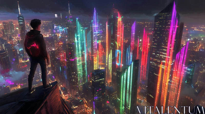 AI ART High-Tech Metropolis with Neon Skyscrapers at Night