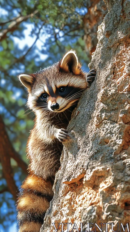 AI ART Raccoon Peering from a Tree