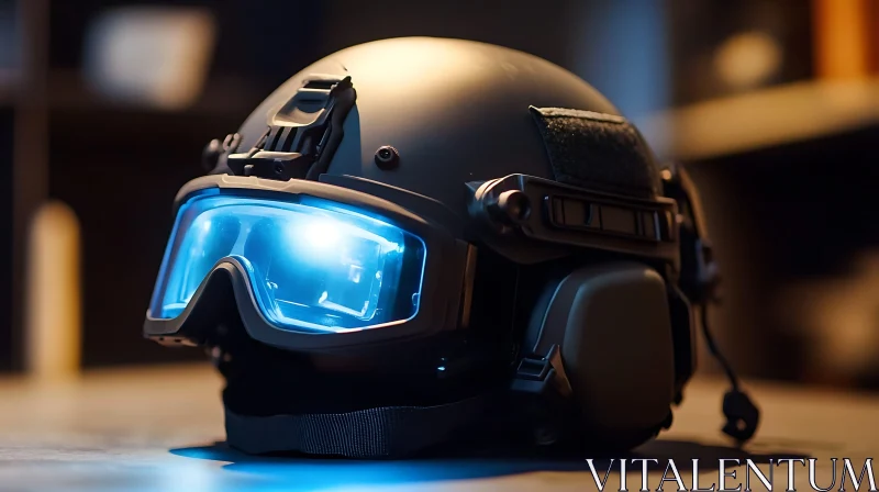 AI ART Futuristic Helmet with Blue Heads-Up Display