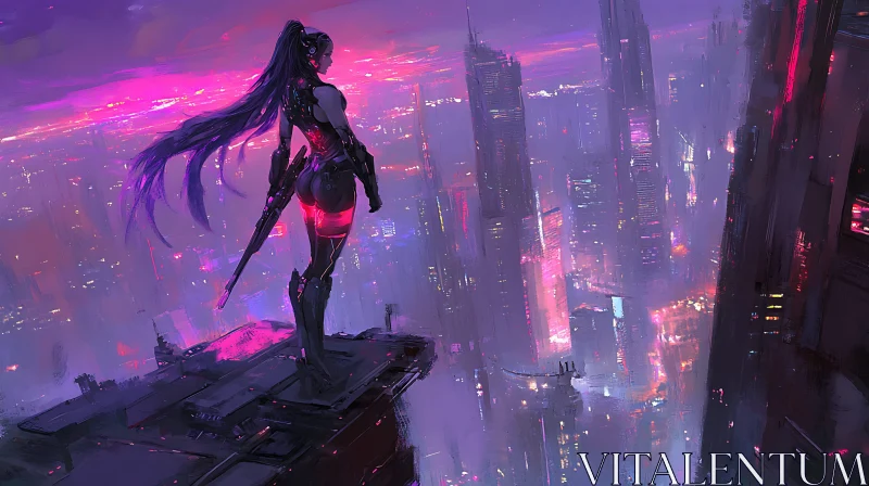 AI ART Cyberpunk Cityscape with Vigilante at Night