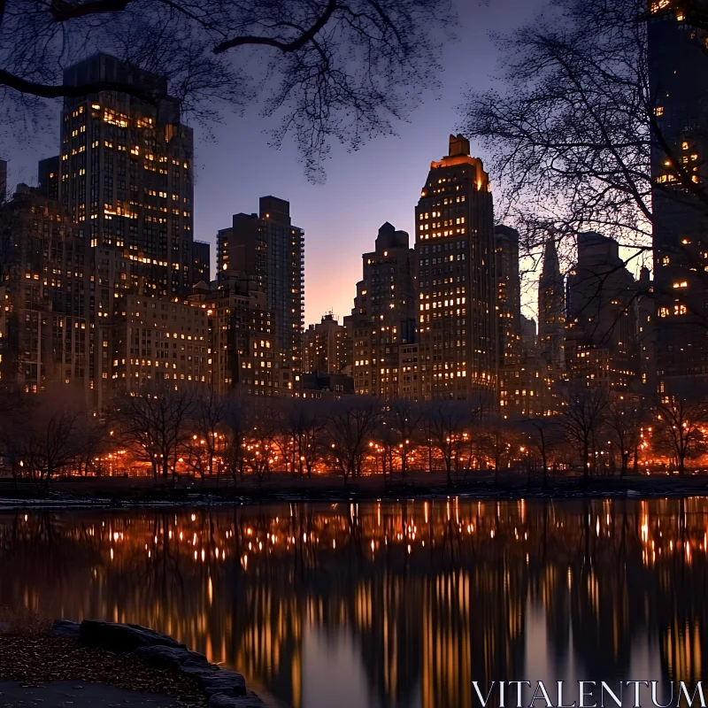 Twilight City Skyline with Beautiful Reflections AI Image