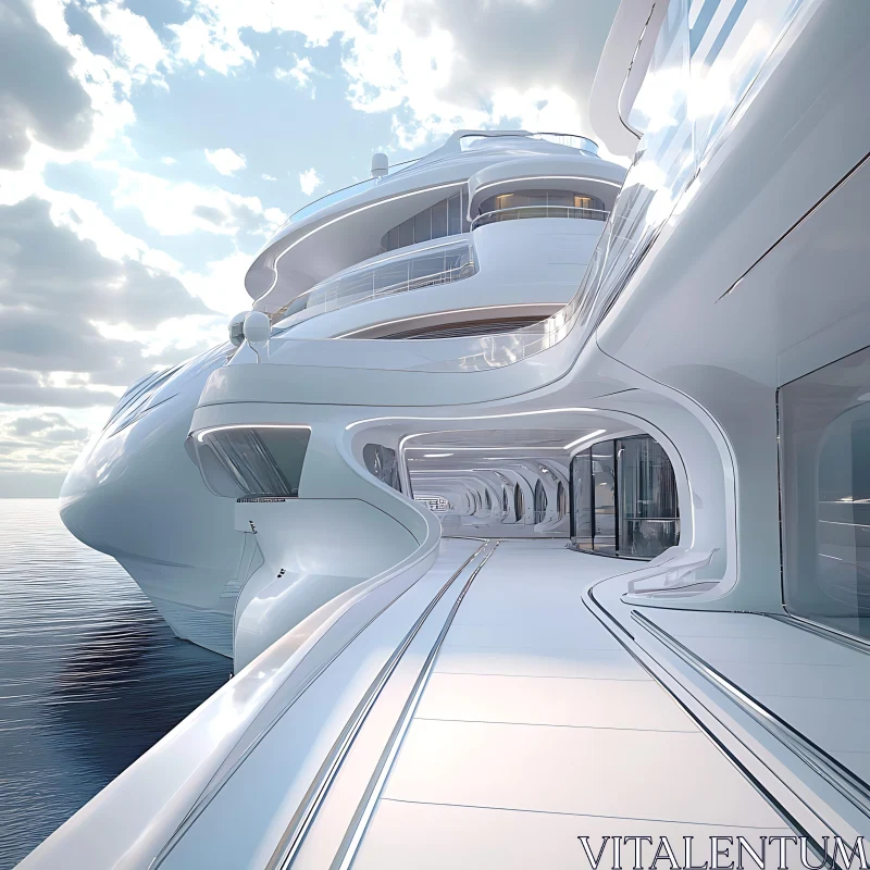 AI ART Modern White Yacht with Curved Design