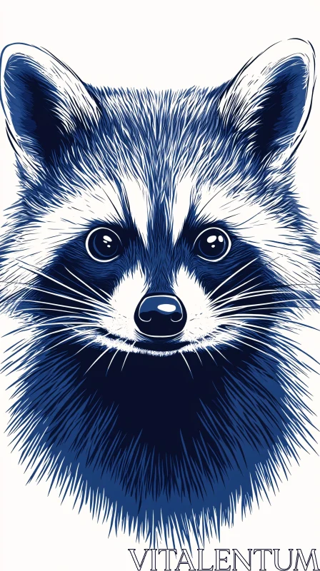 Stylized Raccoon Art in Blue AI Image