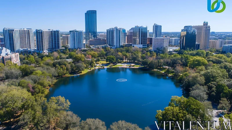 Cityscape with Park and Lake from Above AI Image