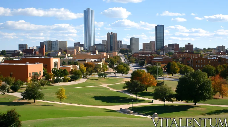 City Skyline with Green Park AI Image