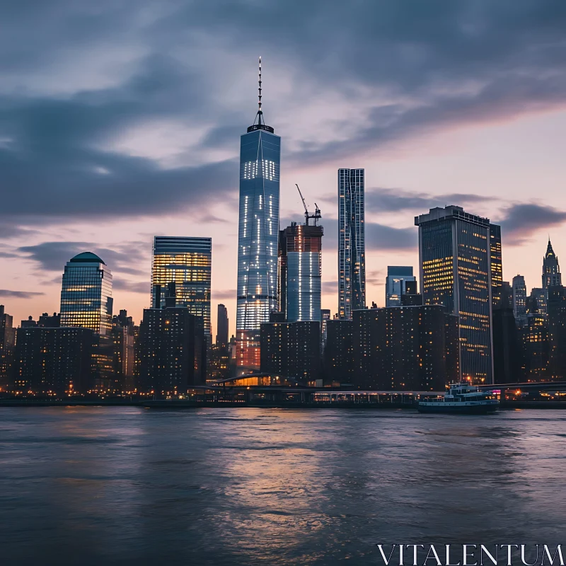 AI ART Evening Urban Skyline from Waterfront