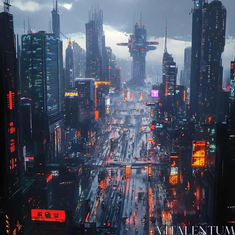 AI ART Neon Lit Futuristic City at Night