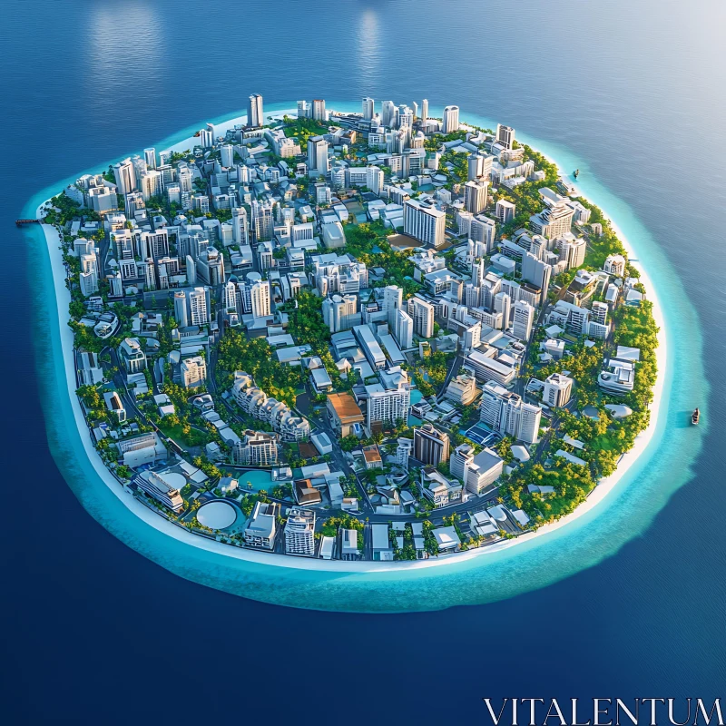 Urban Island in Ocean AI Image