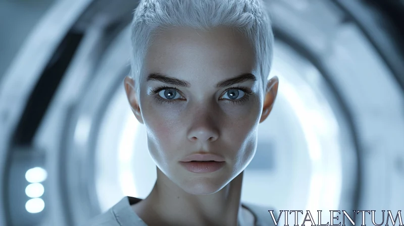 AI ART Silver-Haired Woman in a Futuristic Setting