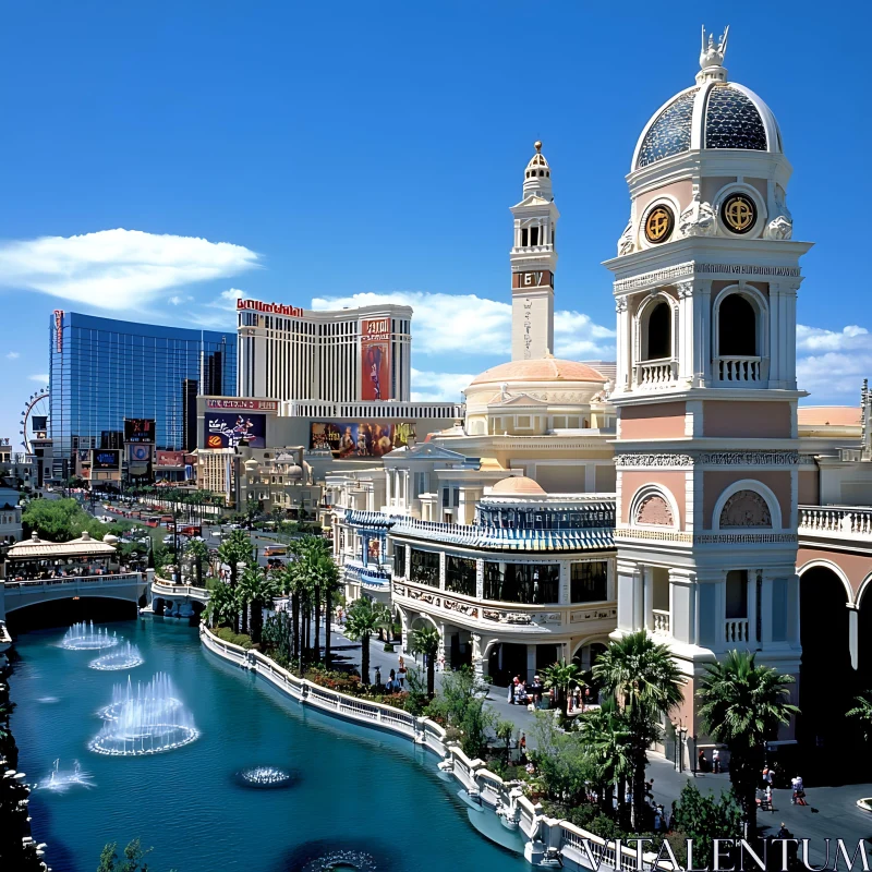 Captivating Las Vegas Cityscape with Beautiful Water Fountains AI Image