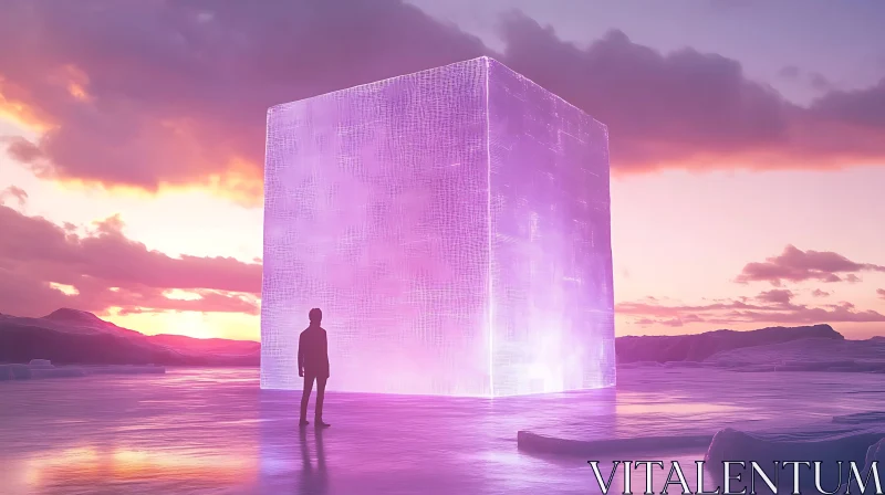 AI ART Enigmatic Cube in Surreal Icy Scene