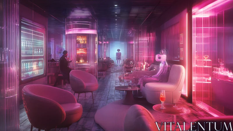 Cyberpunk Futuristic Lounge Interior AI Image