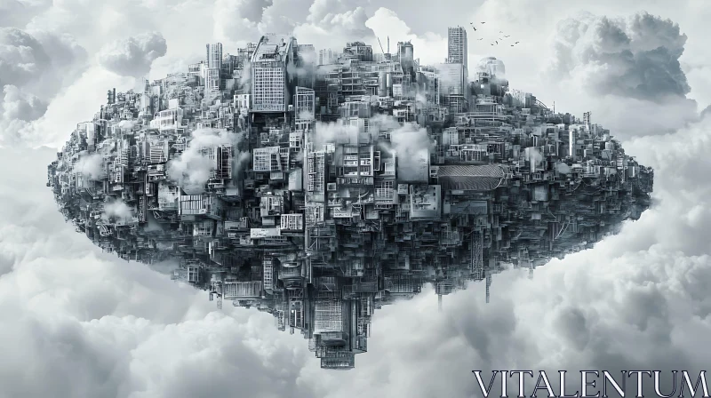 Floating Metropolis in Misty Clouds AI Image