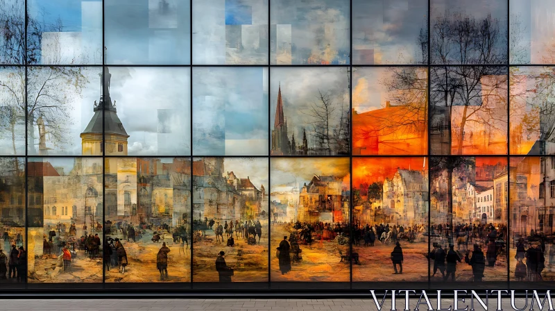 Multicolored Cityscape on Glass Panels AI Image