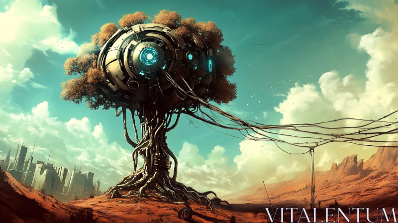 Sci-Fi Tree in a Desert Landscape AI Image