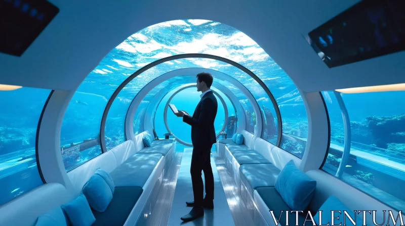 AI ART Businessman in Modern Underwater Tunnel