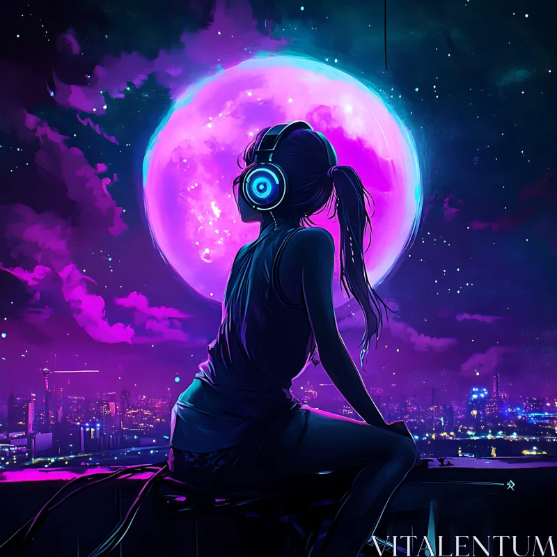 AI ART Cyberpunk Night with Neon Moon