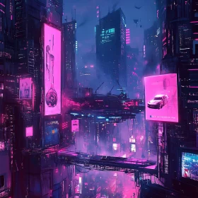 Neon-Lit Cyberpunk Urban Scene