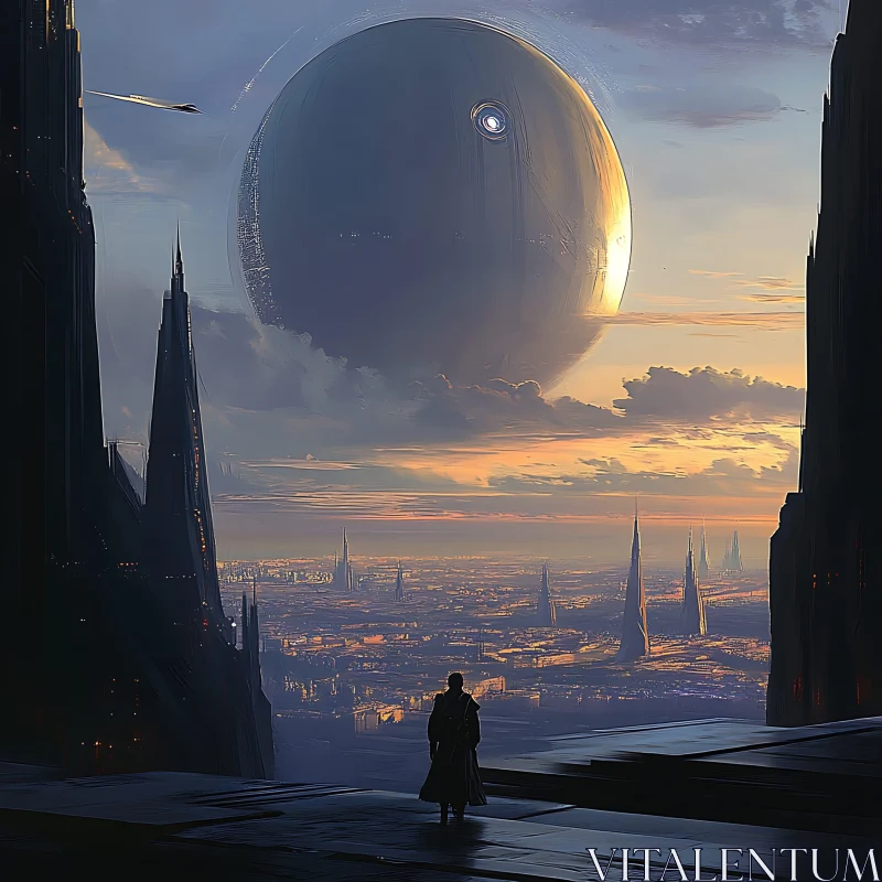 Sci-Fi Landscape with Giant Orb AI Image