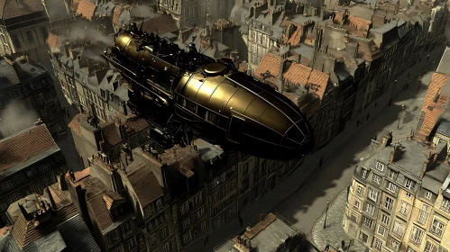 Victorian Steampunk Airship Scene