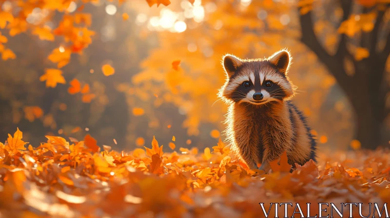 Autumnal Raccoon Amidst Leaves AI Image