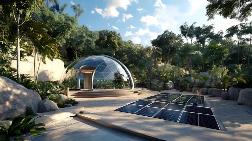 Futuristic Dome and Solar Panels in Nature