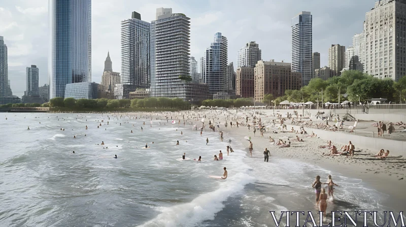 City Beachfront with Modern Skyscrapers AI Image