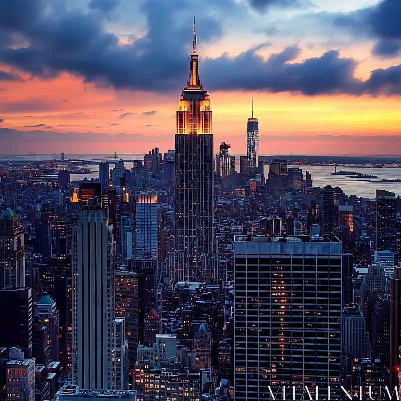 AI ART New York City at Dusk with Dramatic Sky