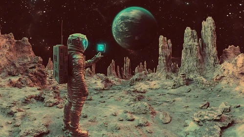 Alien Landscape with Astronaut and Planet