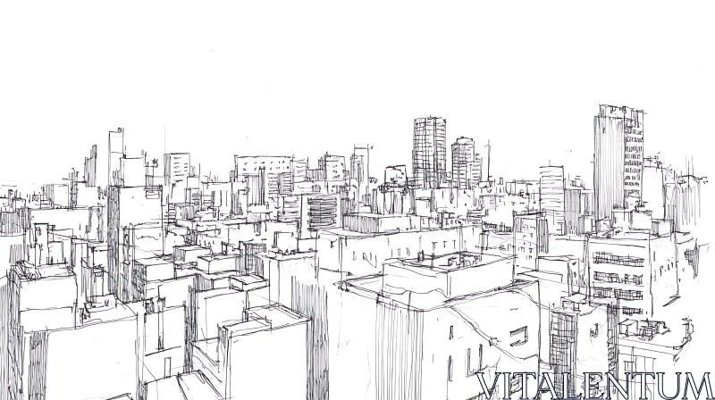 AI ART Detailed Urban Skyline Pencil Drawing