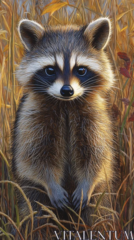 Curious Raccoon Among Tall Grasses AI Image