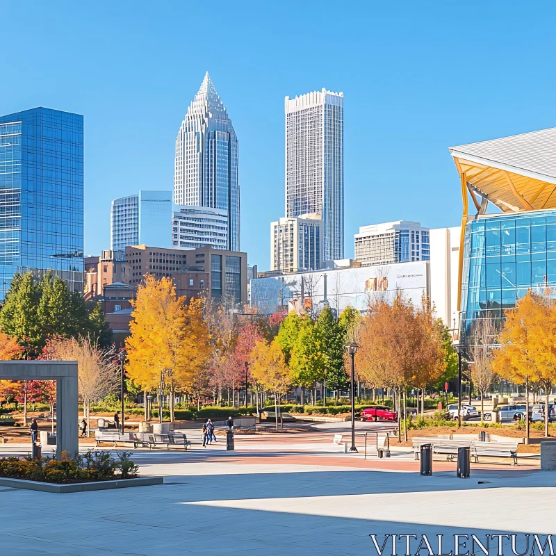 Urban Skyline with Autumn Trees AI Image