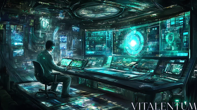 High-Tech Cyberpunk Control Center AI Image