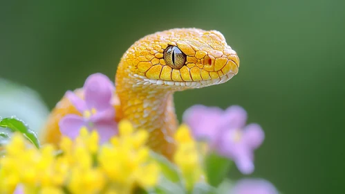 Yellow Snake Amongst Flowers